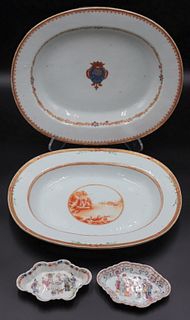 (2) Chinese Export Platters & (2) Chinese Famille