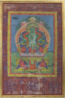 Tibetan Thangka of the Goddess Parnashavari.