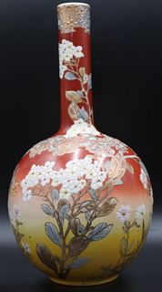 Signed Satsuma Kinkozan Bottle Neck Vase.