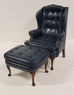 Q.A. Style Leather Wing Chair & Ottoman.