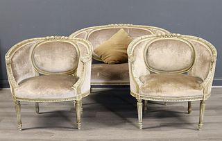Antique 3 Piece Louis XV1 Style Carved & Painted