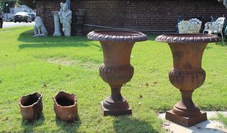 2 Vintage Pairs of Cast Iron Urns.