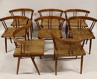 8 George Nakashima Grass-Seated Chairs.