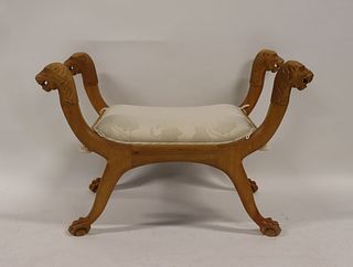Neoclassical Style Bench With Heads & Claw Feet.