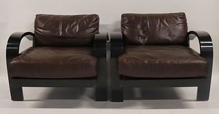 A Vintage Pair Of Ebonised Bentwood Club Chairs.