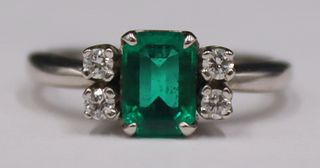JEWELRY. 14kt Gold, Emerald, and Diamond Ring.