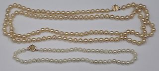 JEWELRY. (2) Pearl and 14kt Gold Necklaces.