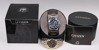 JEWELRY. (2) Citizen Stainless Eco-Drive Watches.