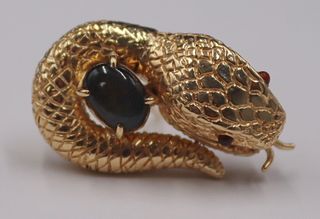 JEWELRY. 14kt Gold and Gem Snake Form Tie Tack.
