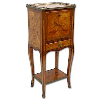 19th Century French Bronze Mounted Transitional style Floral Marquetry Inlay Petit Secrétaire à abattant.
