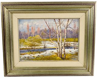 20th Century Signed Painting of Winter Landscape