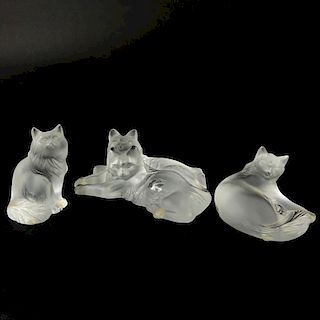 Group of Three (3) Lalique Crystal Cat Figurines.