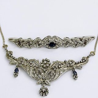Vintage Two (2) Piece Single Cut Diamond, Sapphire and Silver Suite Including Necklace and Bracelet.