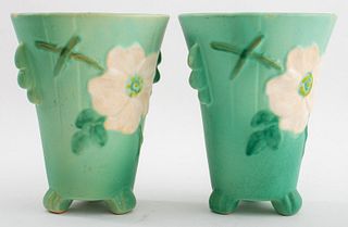 Weller Pottery Wild Rose Two-Handled Vases, Pair