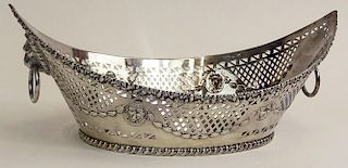 English Ellis-Barker Silver Co. Silverplate Reticulated Basket with Lion Mask Ring Handles.
