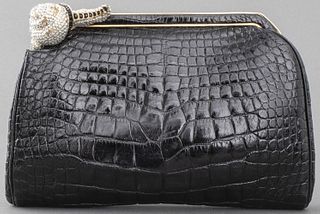 Judith Leiber Black Alligator Clutch Handbag