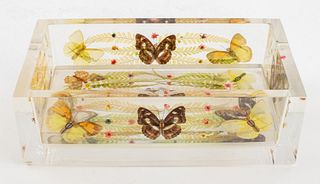 Vintage Lucite Taxidermy Butterfly Tissue Box