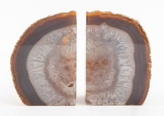 Banded Agate Geode Bookends, Pair