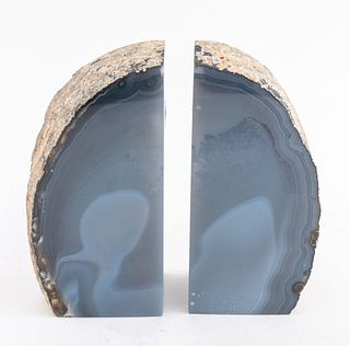 Blue Gray Crystal Geode Bookends, Pair