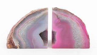 Pink Banded Agate Geode Bookends, Pair