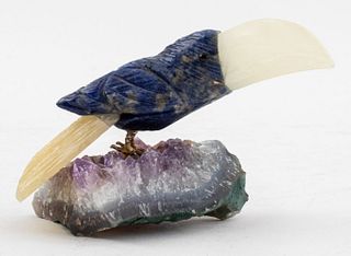 Sodalite Crystal Carved Bird on Amethyst Matrix