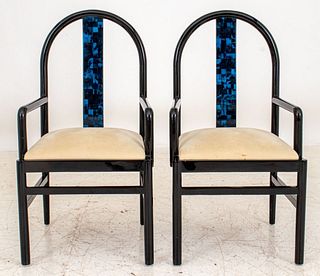 Asian Modern Lacquer and Shell Dining Arm Chairs 2