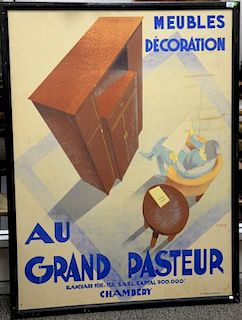 Charles Villot (20th century) colored lithograph Meubles Decoration Au Grand Pasteur, 60" x 45".