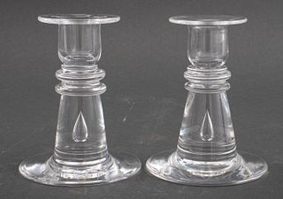 Steuben Clear Glass Candle Stick, Pair