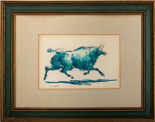 Charles Burdick Blue Bull Watercolor & Ink