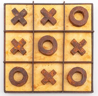 Cast Iron Tic Tac Toe Game Board & Pieces