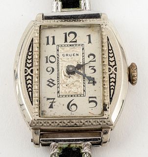 Art Deco Period Gruen 14K White Gold Filled Watch