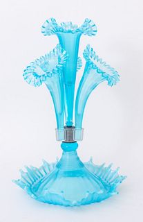 Fenton Art Glass Co. Blue Opaline Glass Epergne