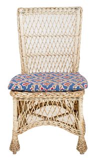 White Painted Wicker Side Chair
