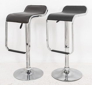 Chrome and Black Faux Leather Bar Stool, Pair