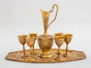 Egyptian Engraved Brass Cordial Set