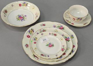 Royal Bayreuth porcelain dinnerware set of china with flower border, 69 pieces.