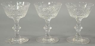 Set of nine Hawkes cut crystal stem glasses, diamond pineapple pattern. ht. 5".