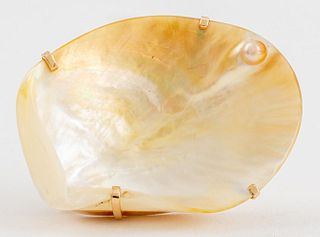 14K Yellow Gold Mother of Pearl Shell Brooch