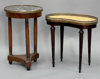Two French style marble top stands. ht. 23" & ht. 20"