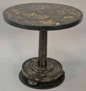 Black lacquered chinoiserie decorated round table. ht. 22", dia. 24"