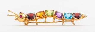 14K Gold & Multi-Colored Gemstone Insect Pin