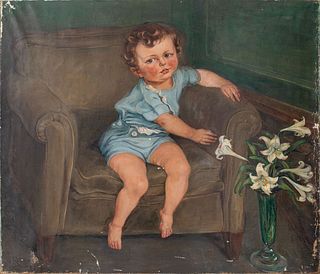V. Rebay Portrait of a Boy Oil on Canvas