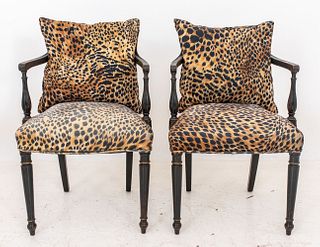 French Directoire Style Ebonized Armchairs, Pair