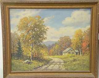 William Frederick Paskell (1866-1951) oil on canvas country landscape Rd. signed lower left Wm. Paskell, 16" x 20".