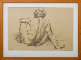 Illegibly Signed Nude Male Body Study Print