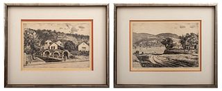 Signed Illegibly Landscape Etchings, 2