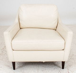 West Elm White Leather Upholstered Arm Chair