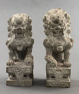 Chinese Carved Stone Guardian Lions, Pair