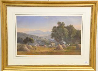 After Benjamin Champney (1817-1907) pair of chromolithographs including a river landscape and Hay making in the Green Mountains, pub...