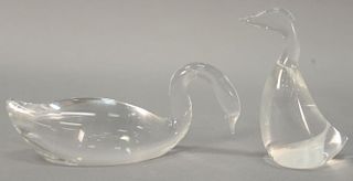 Steuben crystal glass swan and goose, both signed Steuben swan: lg. 7 1/2", goose ht. 5".